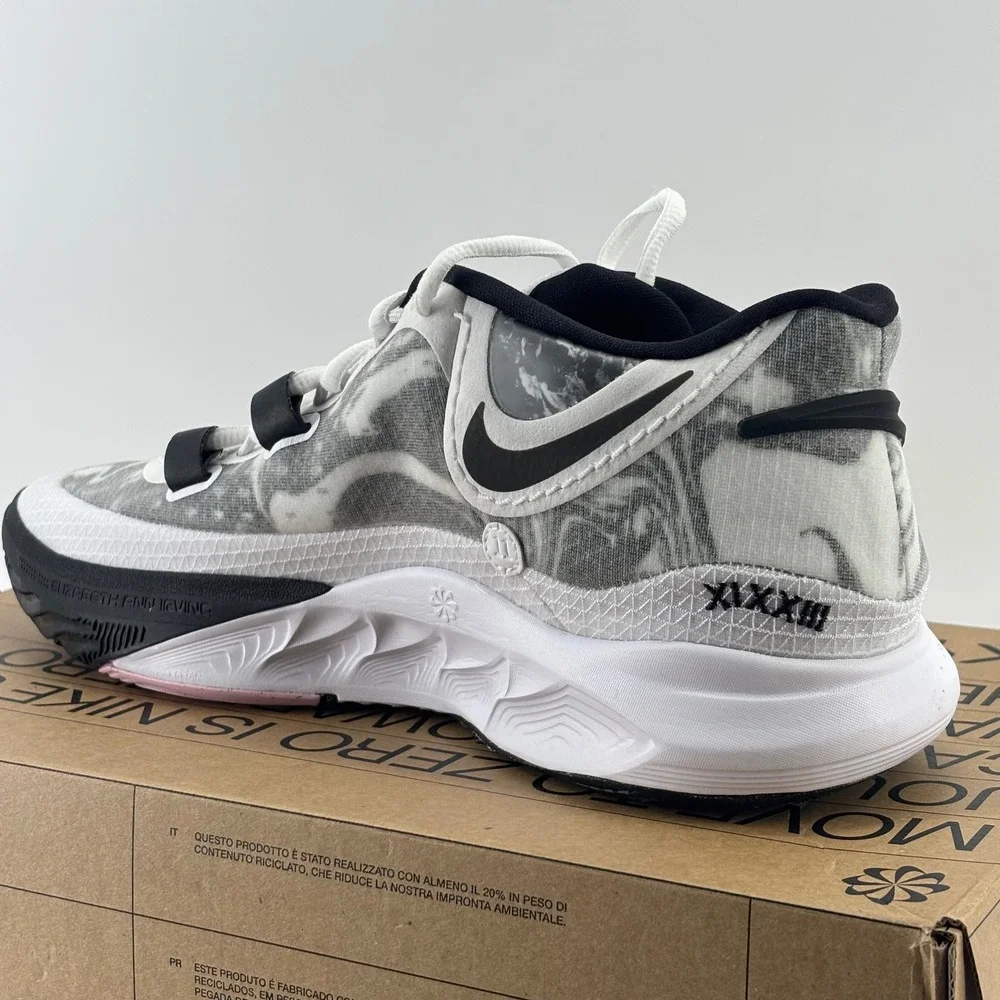 Nike Kyrie Low 5 Mens 13 White Black Marble DJ6012-101 Basketball Sneakers